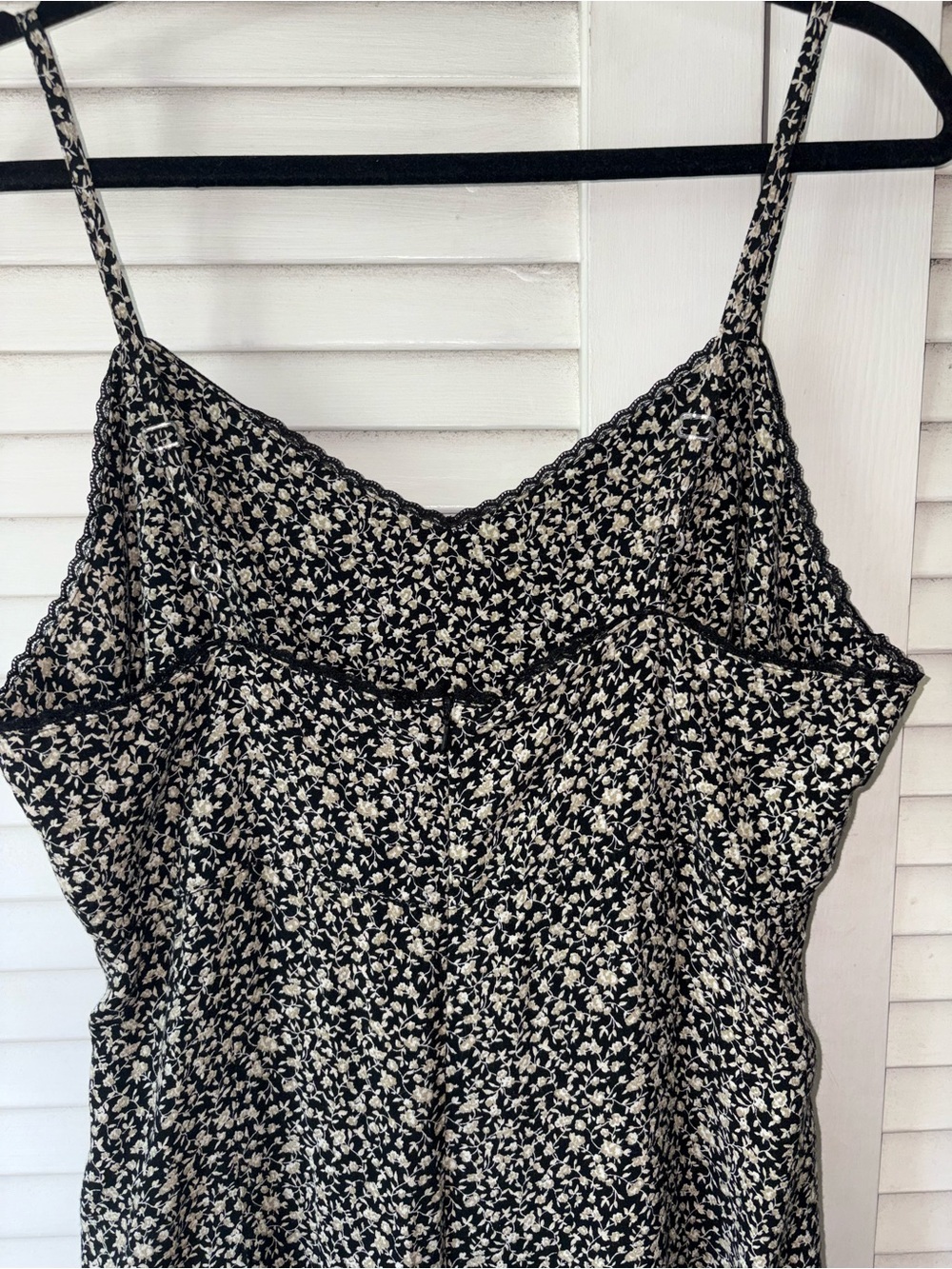 Vintage 2003 Old Navy Floral Lace Trim Slip Dress Black White Size 16 Y2K - Picture 6 of 9